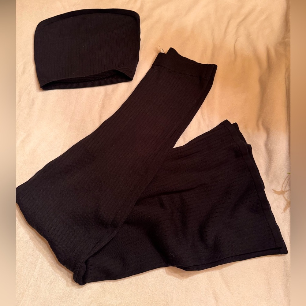 Free People Black Ribbed Knit Set